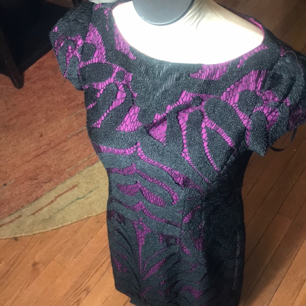Nanette Lepore purple w/black lace overlay dress - Picture 3 of 3